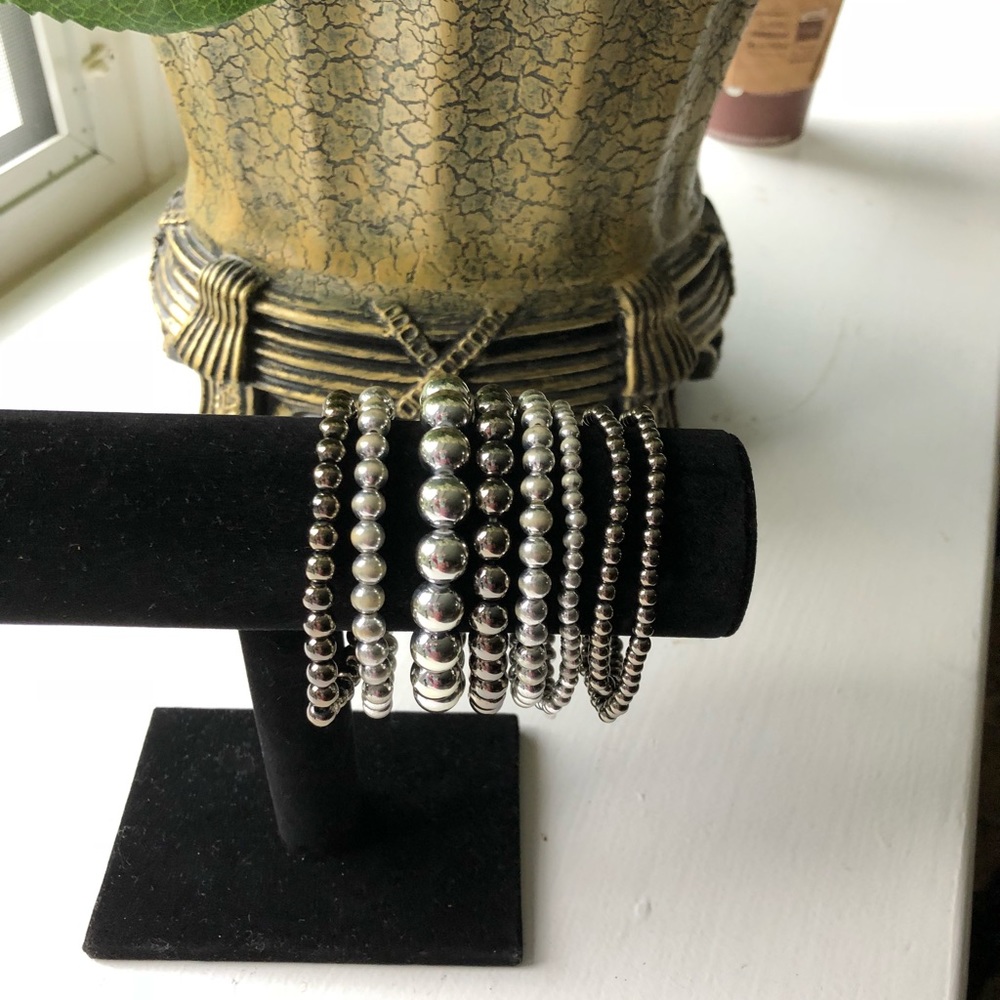 Beaded bracelets.
